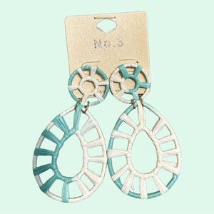Teal and White Woven Earrings